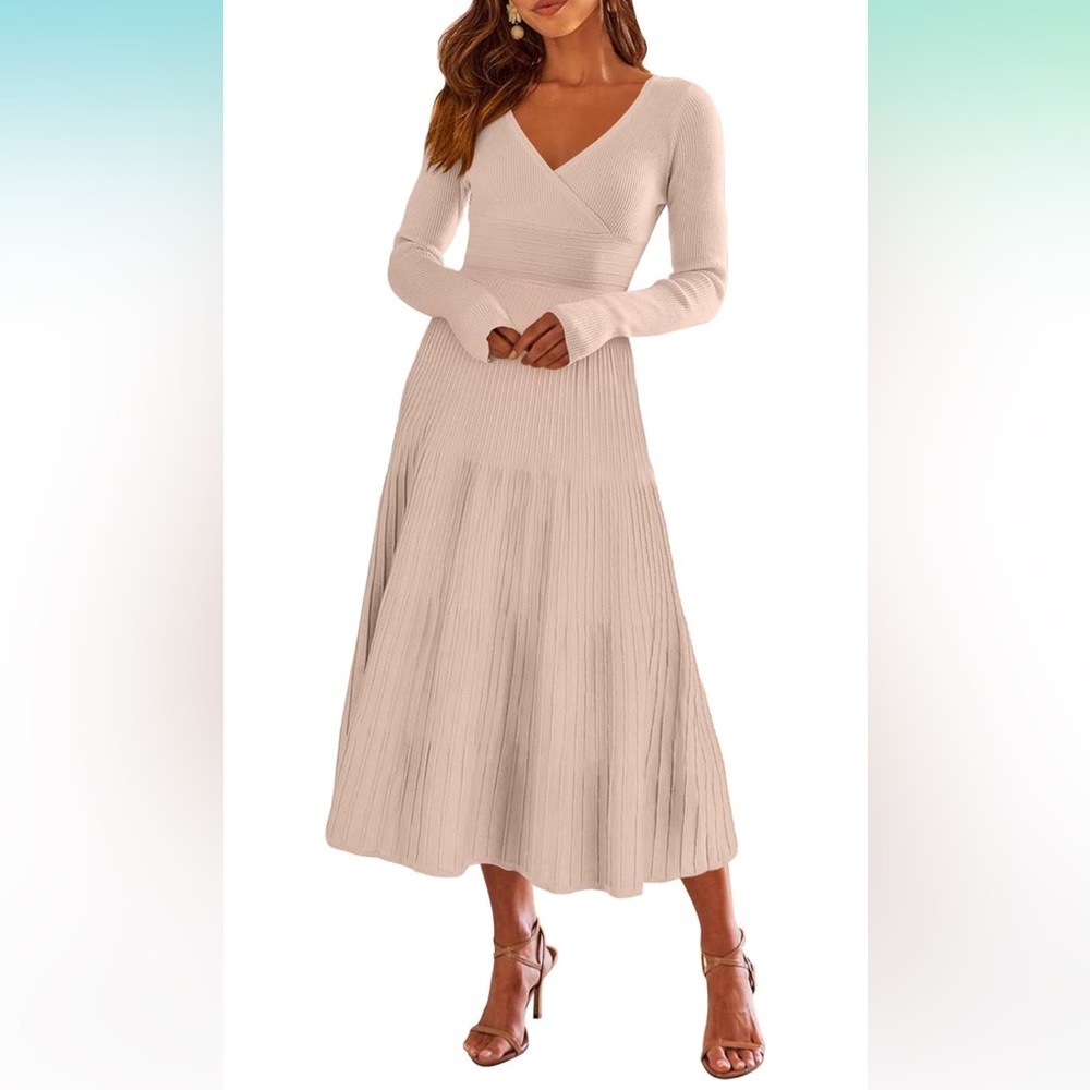 ANRABESS Womens Wrap Midi Sweater Dress